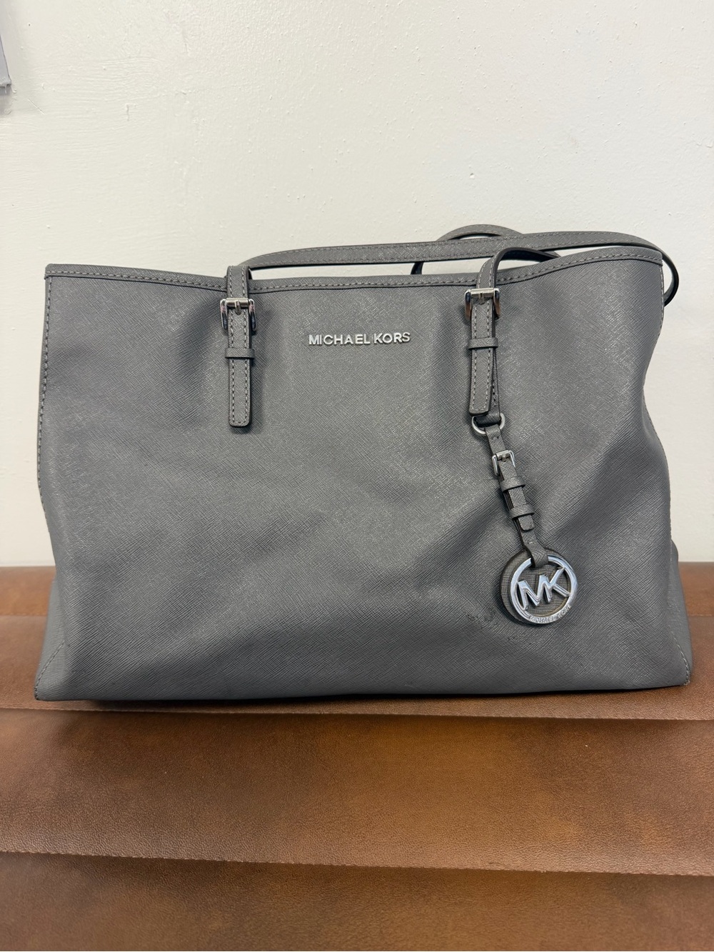 Michael Kors Charcoal Saffiano Leather Tote with MK Charm
